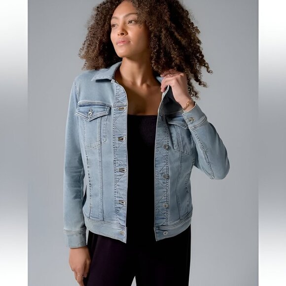 Light Wash Denim Jacket Stretch Cotton-Blend Classic Trucker Coastal Blue S Soma - Picture 4 of 15